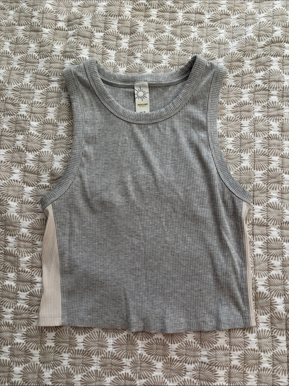 Aerie Gray Ribbed Tank with Cream Side Panels